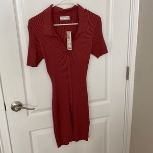 Urban Outfitters red ribbed collared dress